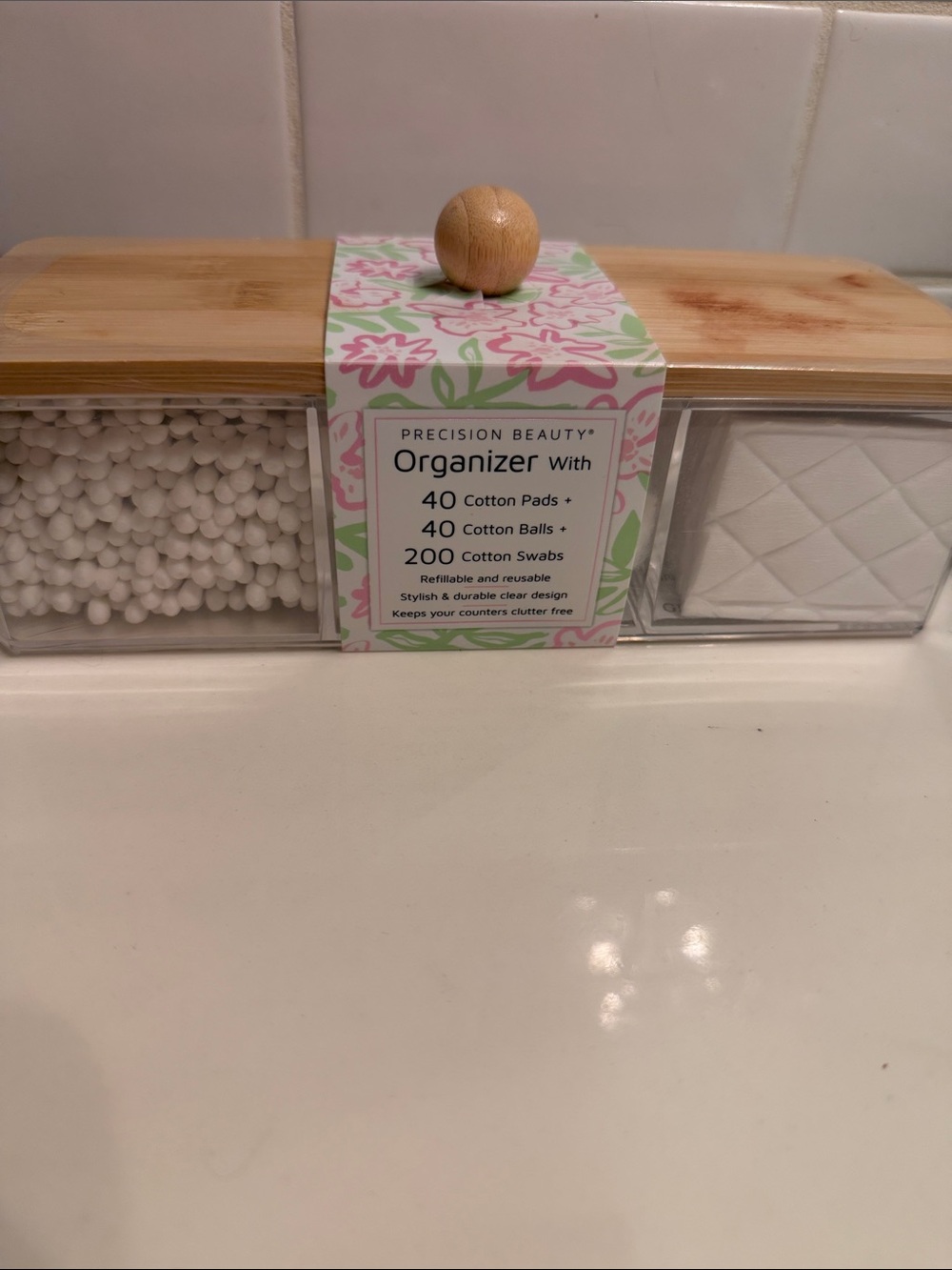 Precision Beauty Bamboo-Lid Bathroom Organizer - Clear and Natural
